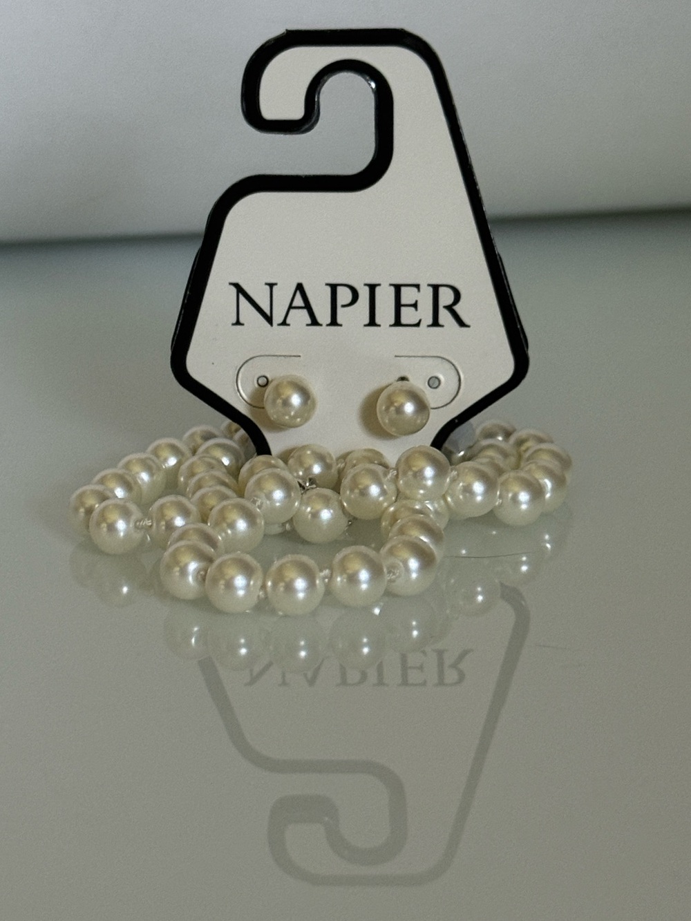Napier Faux Pearl Strand Necklace Stud Earrings Set NWT